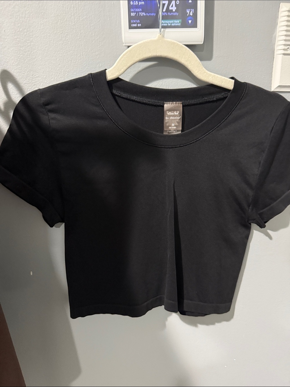 Aritzia Black Cropped Pleated Short Sleeve Top